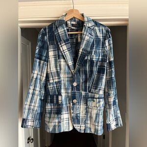 Polo Ralph Lauren Blue and White Patchwork Plaid Blazer